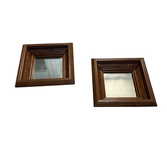 Wooden Framed Carved Sunken Wall Mirror Set of 2 Gallery Wall VTG Square Diamond - Picture 13 of 16